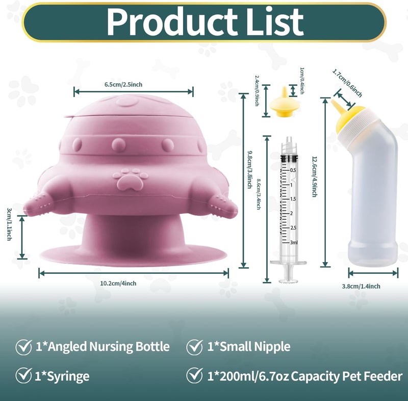 Xuanda Pet Nursing Kit, Puppy Milk Feeder Bottle, Silicone Feeding Nipple for All Breed of Puppy, Kittens and Other Animals (Pink) - Image 2